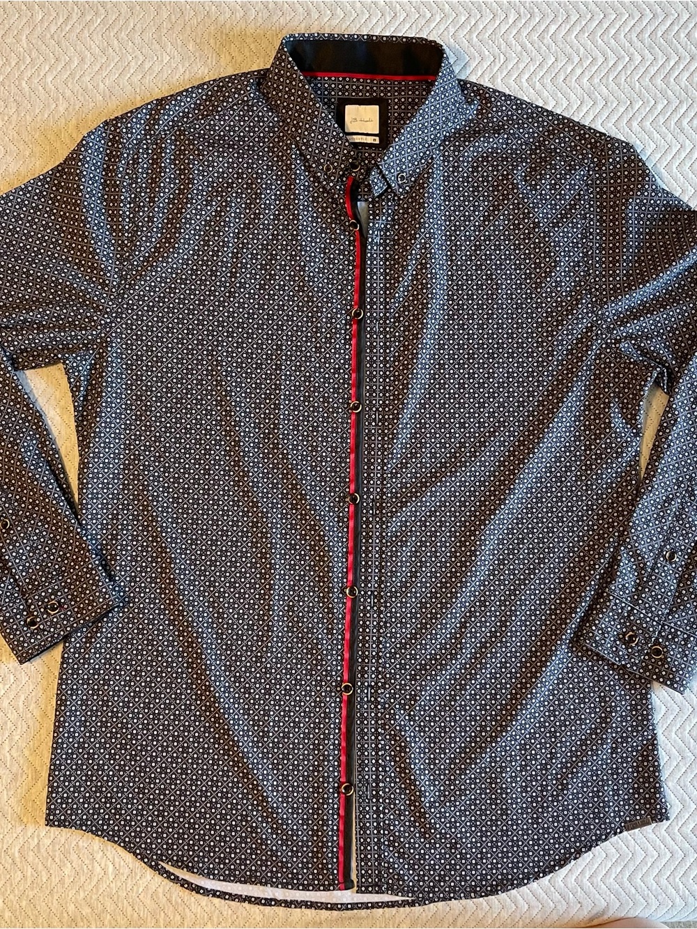Men's JB Holt Athletic geometric Long-Sleeve Button Shirt Black with Red Trim